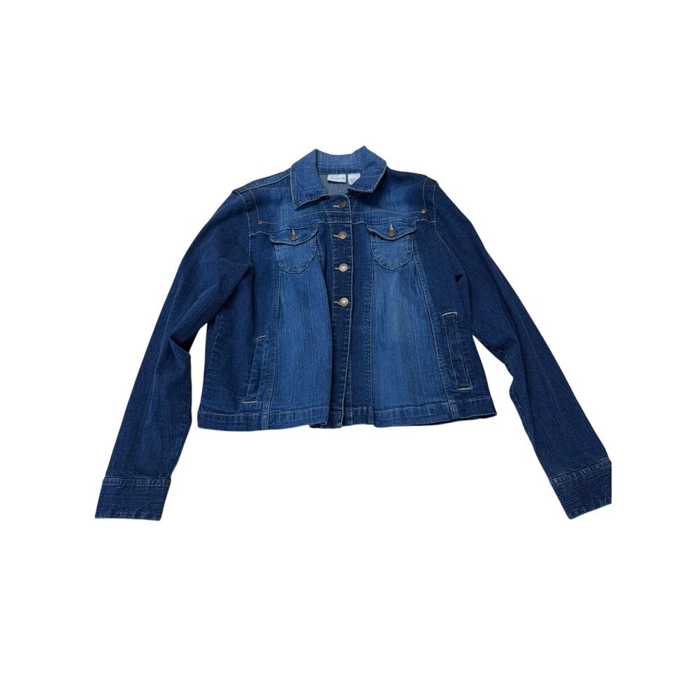 Kim Rogers Women's Blue Two-Tone Cropped Denim Jacket Pleated Back Size Large